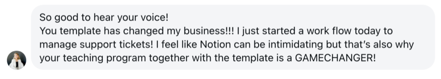 Message from Courtney about the Productive CEO template changing her business