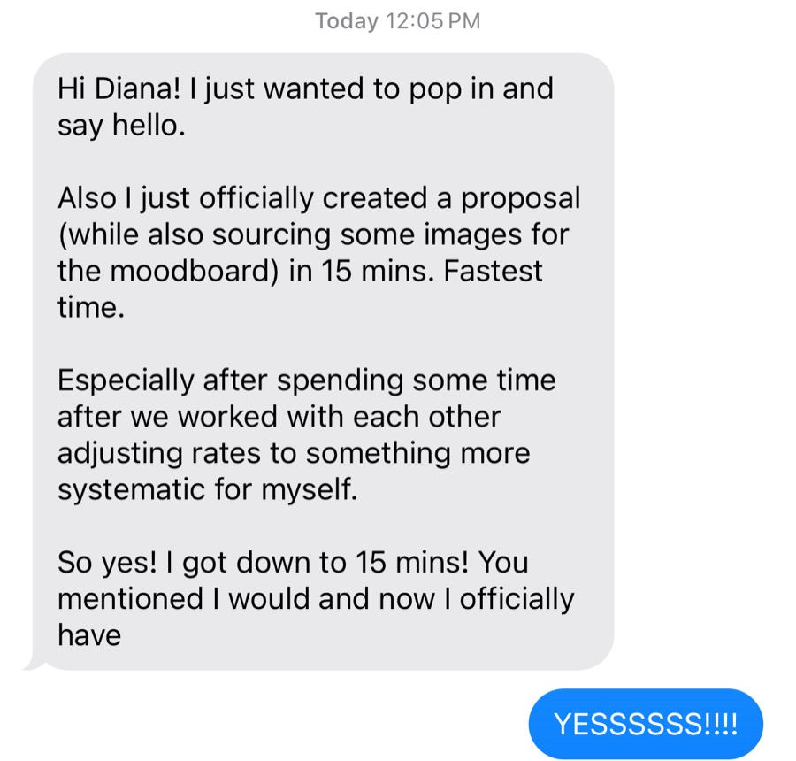 Message from Maria about creating a proposal in 15 minutes